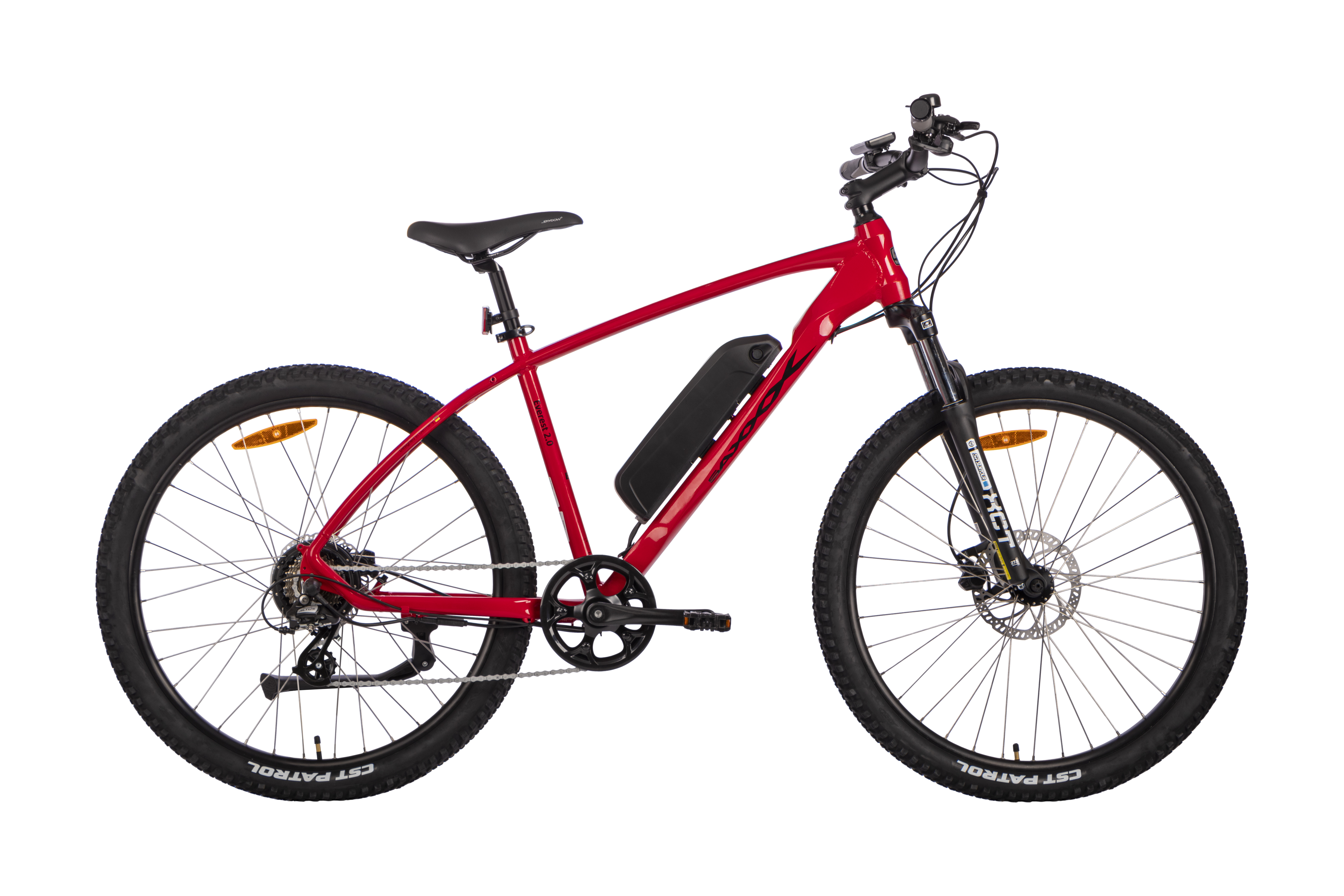 SAXXX Everest 2.0 E-Mountainbike Scheibenbremsen Federgabel 7 Gang Kettenschaltung Diamant rot glänzend