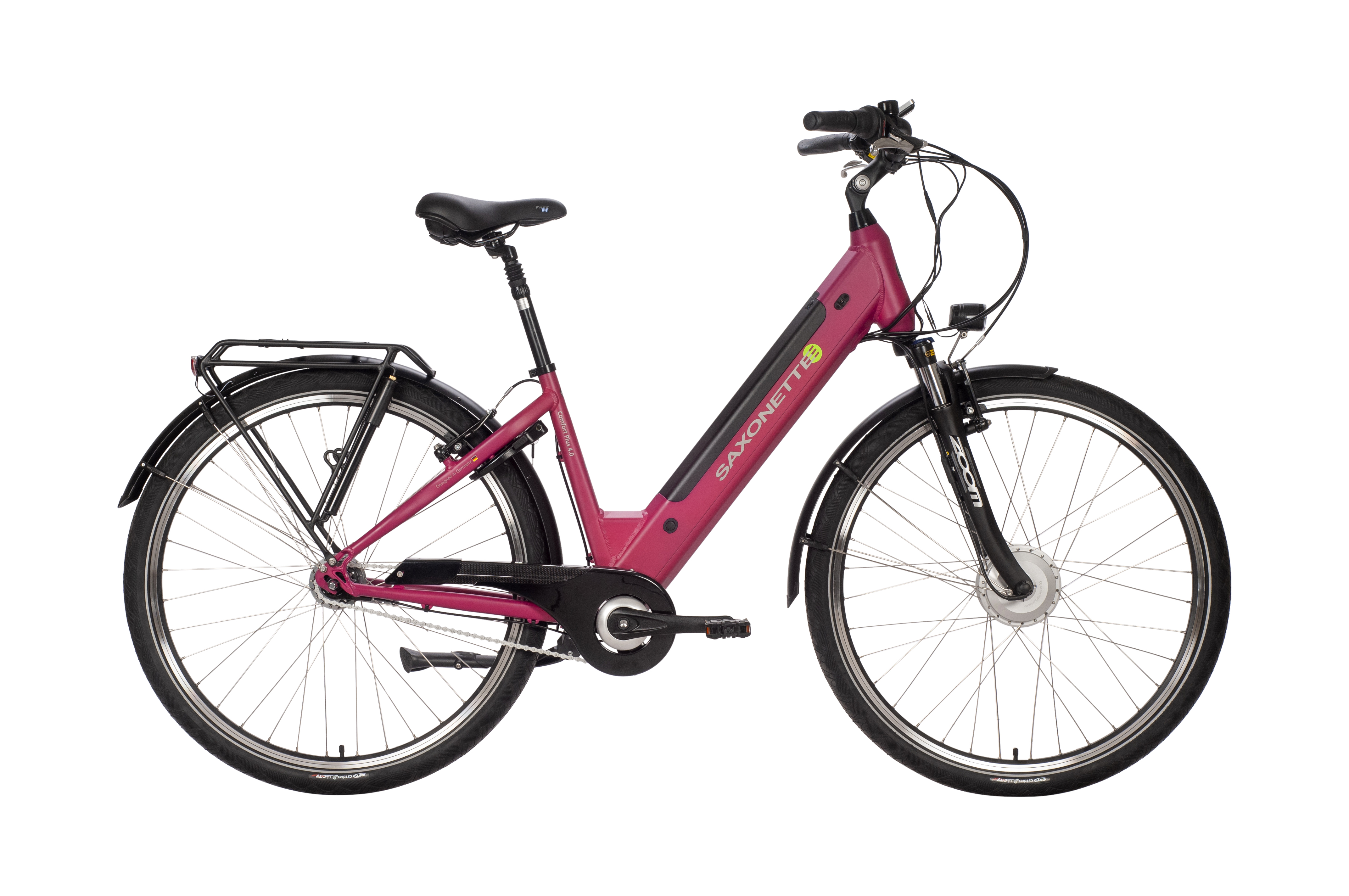 SAXONETTE Comfort Plus 4.0 E-Trekkingbike Federgabel Vorderradmotor 7 Gang 2. Wahl gebraucht Wave beere matt