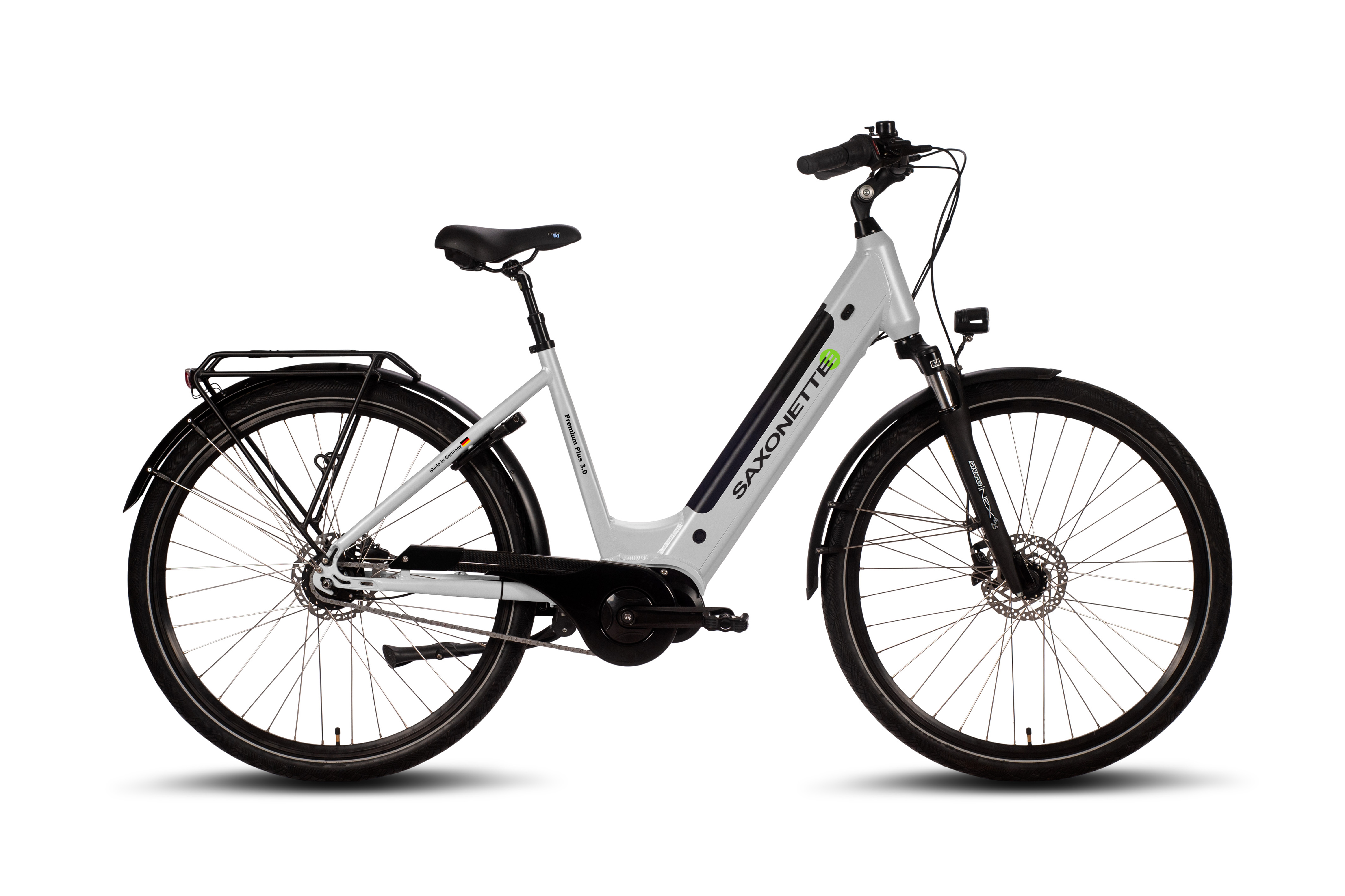 SAXONETTE Premium Plus 3.0 E-Trekkingbike 2. Wahl gebraucht Federgabel Wave Mittelmotor 8 Gang silber matt
