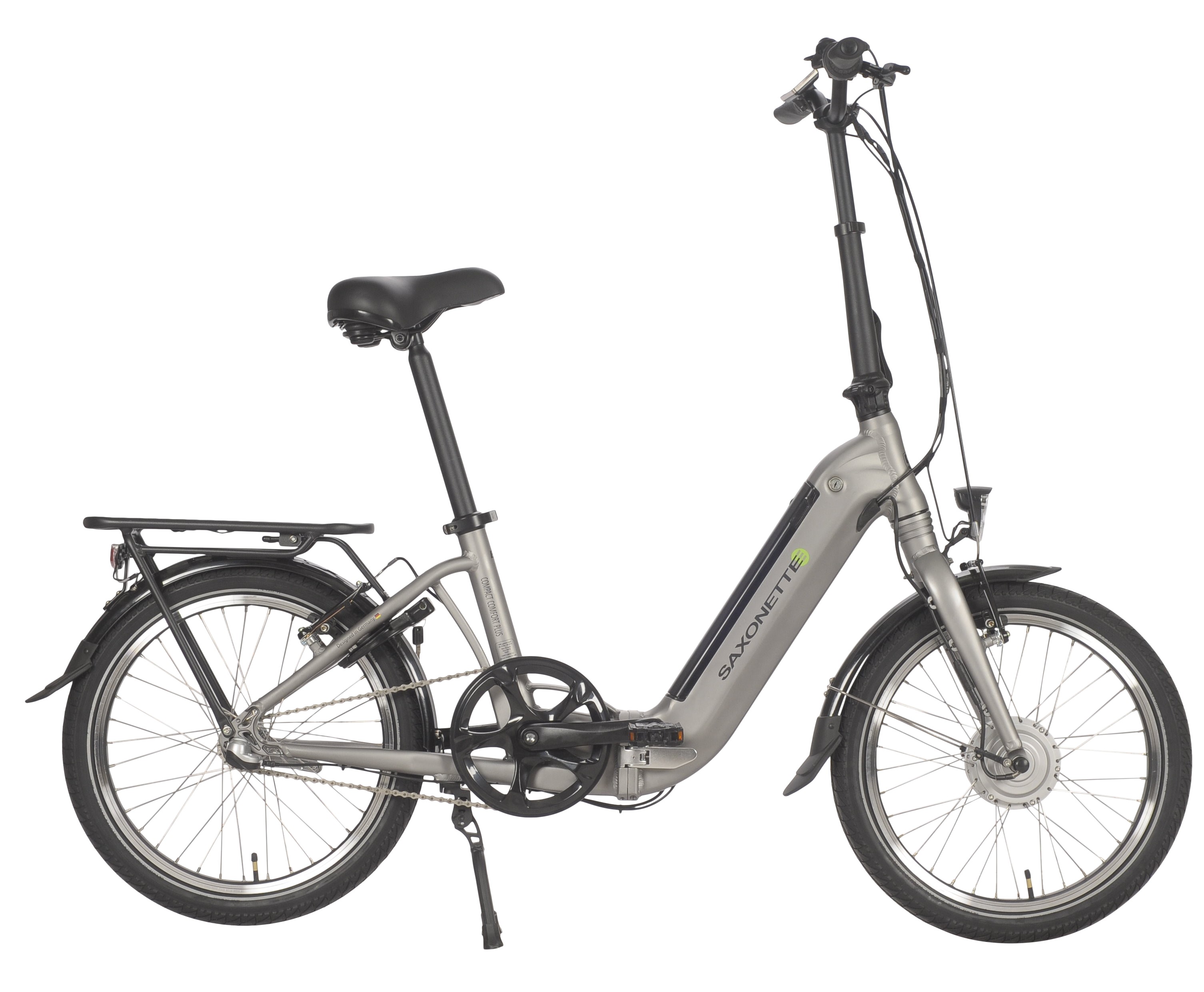 SAXONETTE Compact Comfort Plus E-Faltrad 3 Gang Nabenschaltung Vorderradmotor Rücktrittbremse  2. Wahl gebraucht Wave silber matt