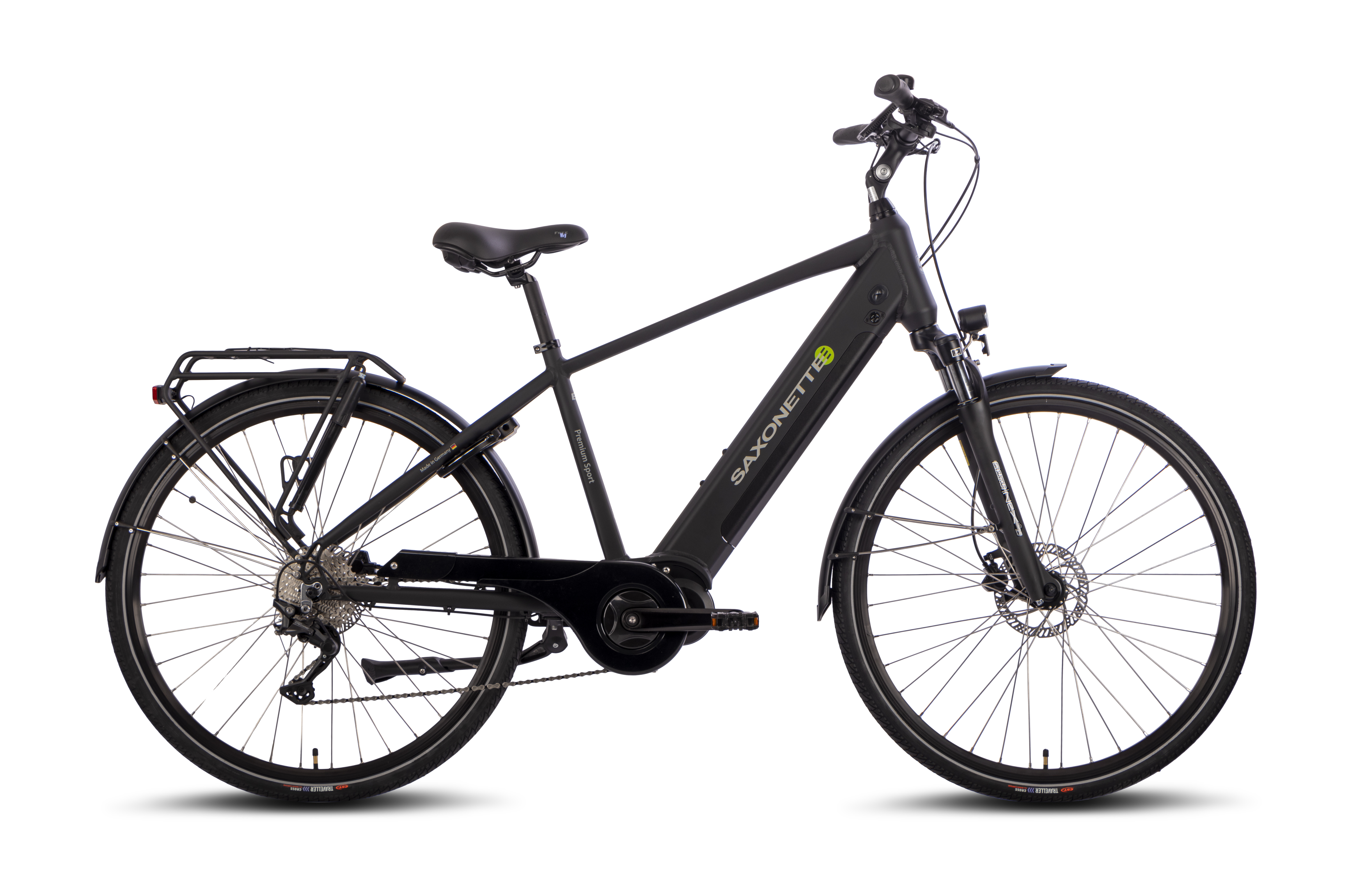 SAXONETTE Premium Sport E-Trekkingbike 2. Wahl neuwertig Scheibenbremsen Federgabel 10 Gang Diamant schwarz matt