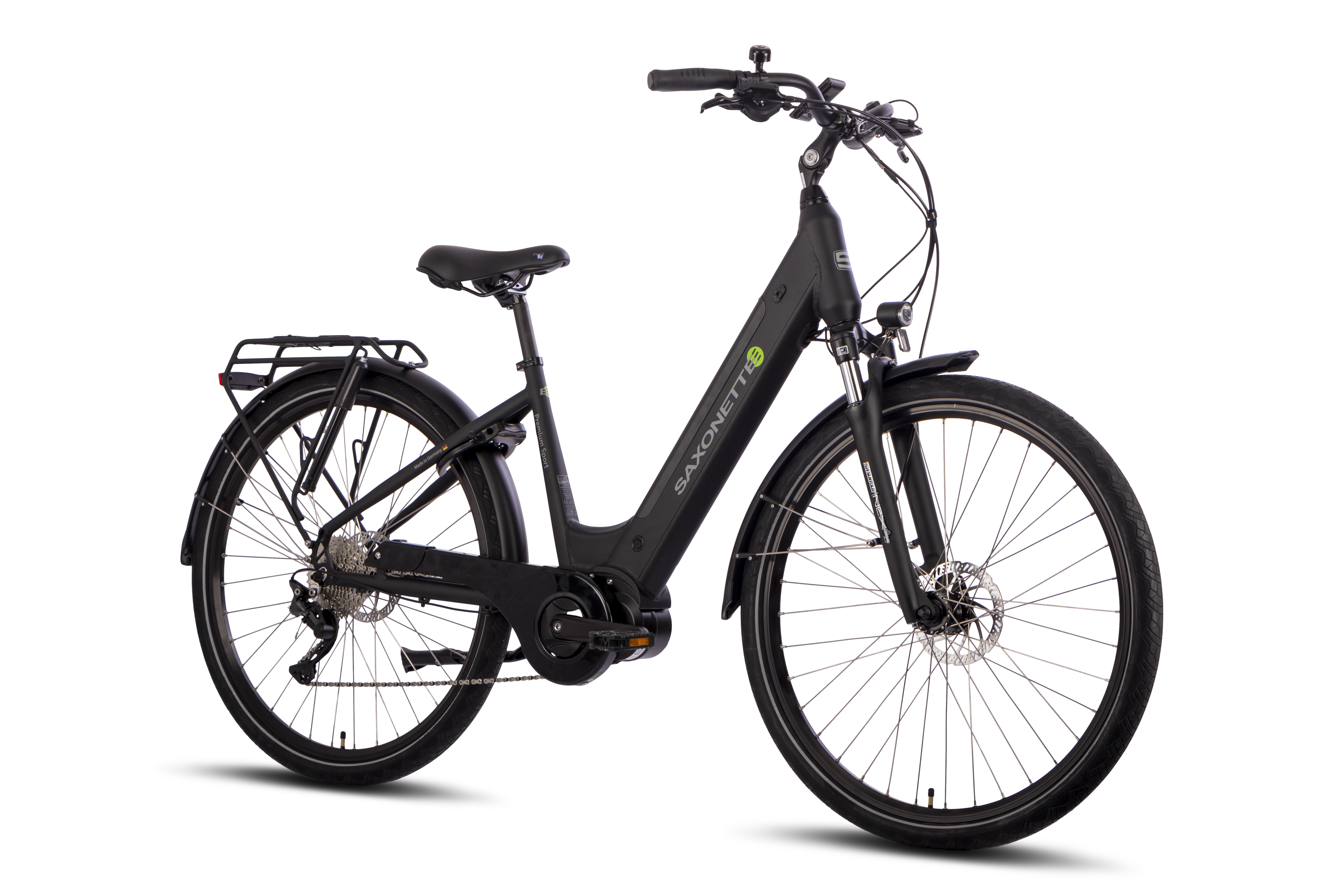 SAXONETTE Premium Sport E-Bike Wave Scheibenbremsen Mittelmotor Federgabel 10 Gang Kettenschaltung schwarz matt