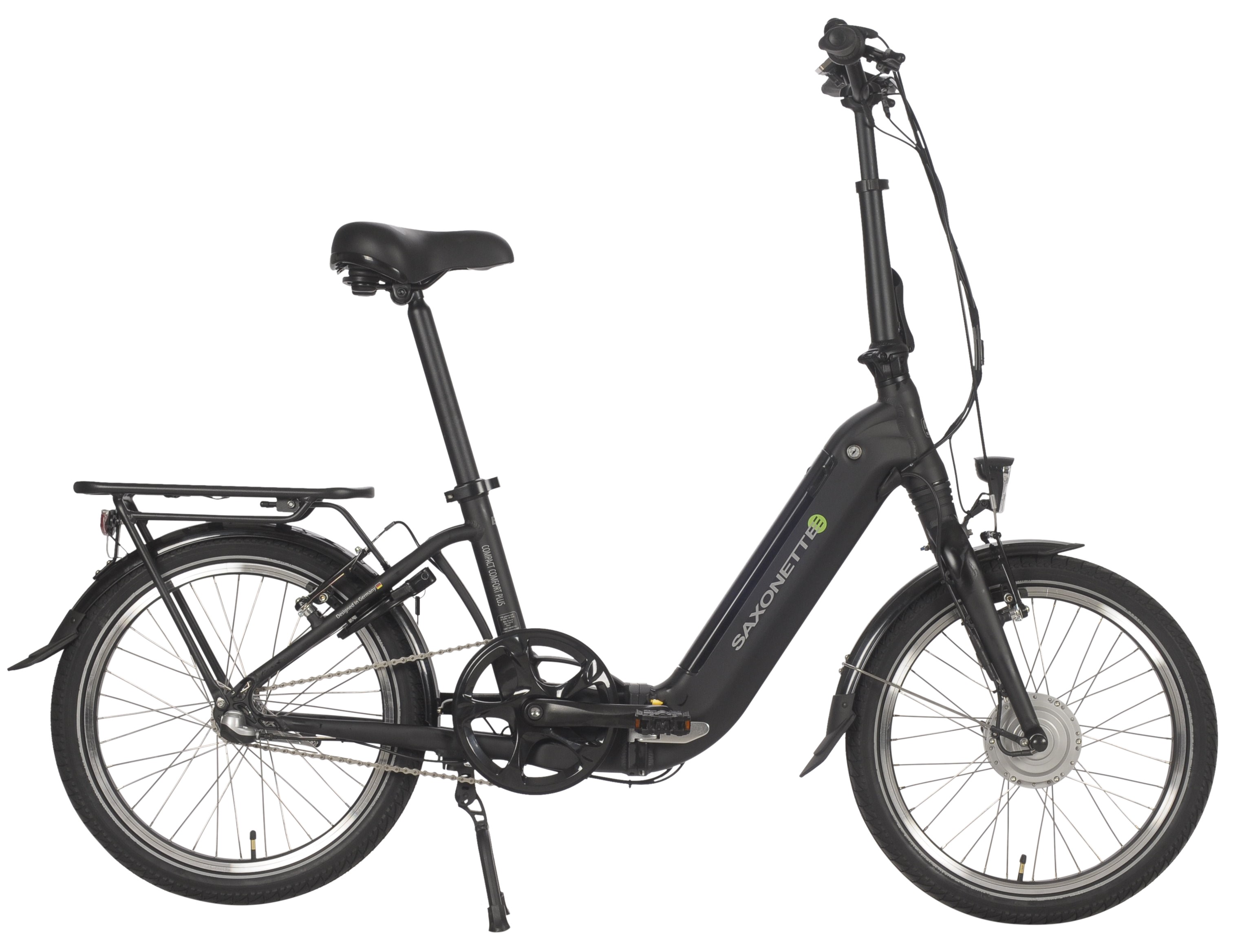 SAXONETTE Compact Comfort Plus E-Faltrad Rücktrittbremse Stahlgabel 3 Gang 2. Wahl gebraucht Wave schwarz matt