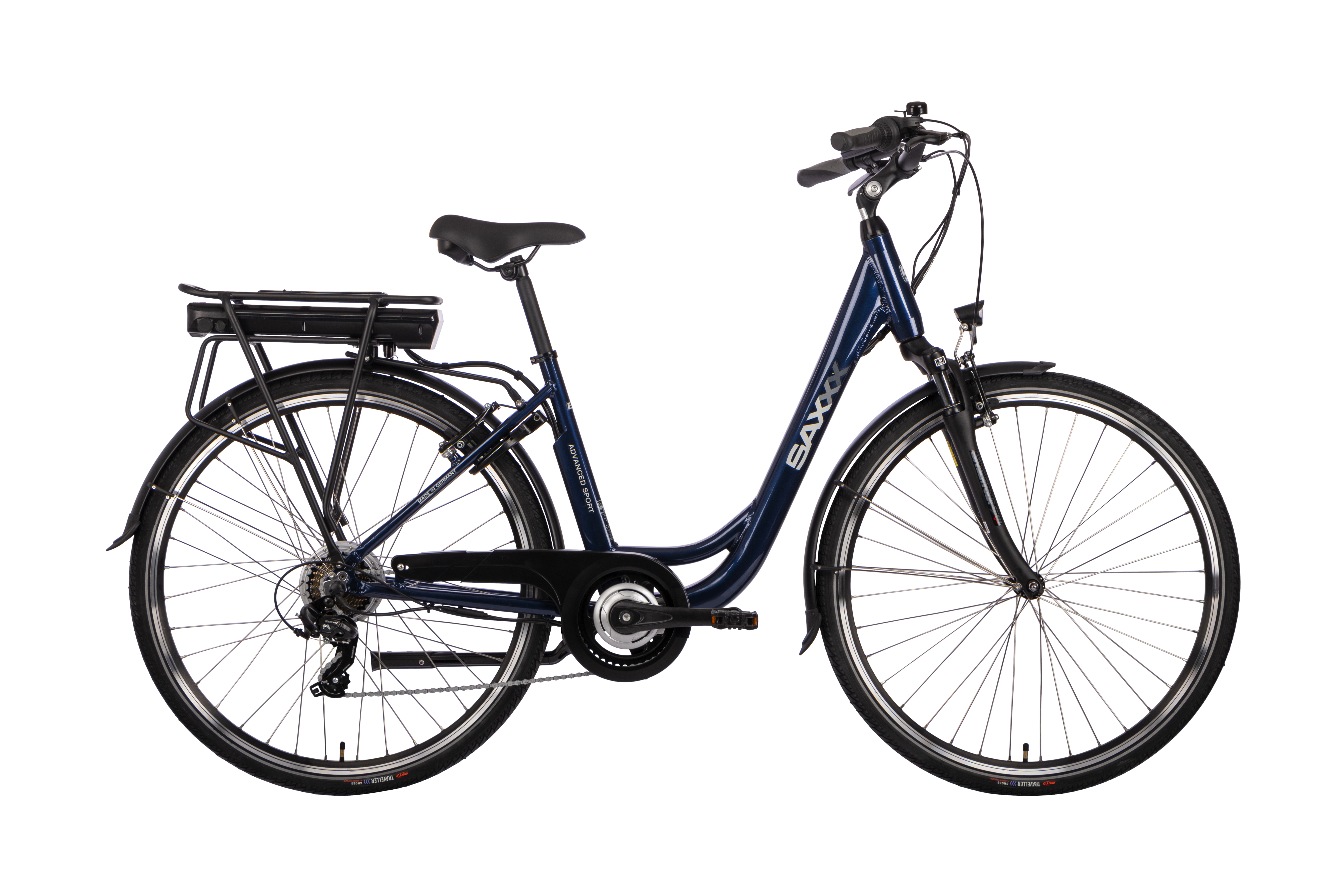 SAXXX Advanced Sport E-Bike Wave 7 Gang Kettenschaltung Hinterradmotor Federgabel nightblue glänzend