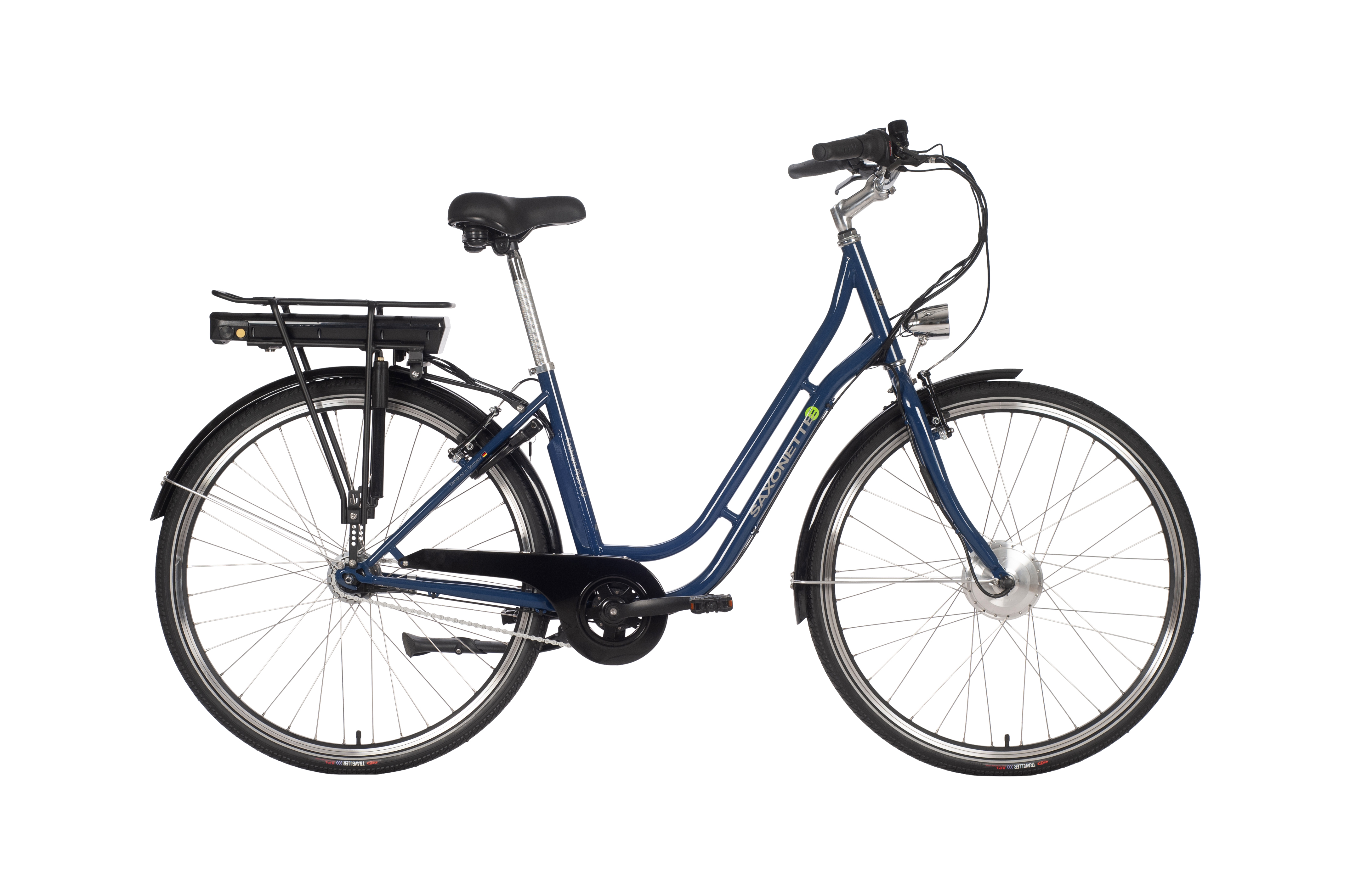 SAXONETTE Fashion Plus 2.0 E-Citybike Classic 2. Wahl gebraucht Rücktrittbremse Vorderradmotor 7 Gang Wave nightblue glänzend