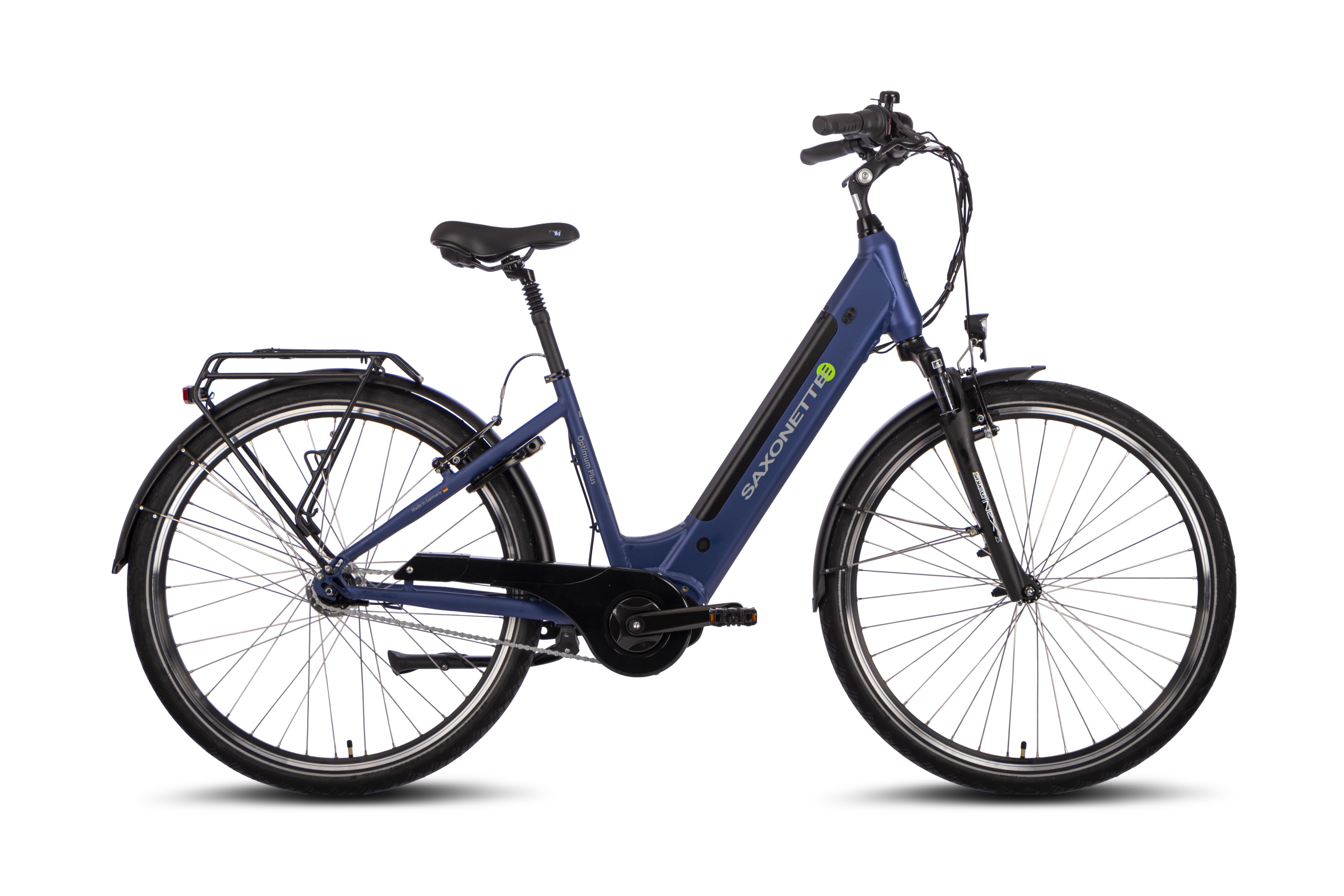 SAXONETTE Optimum Plus  E-Citybike Federgabel Mittelmotor 7 Gang Nabenschaltung 2. Wahl gebraucht Wave dunkelblau matt