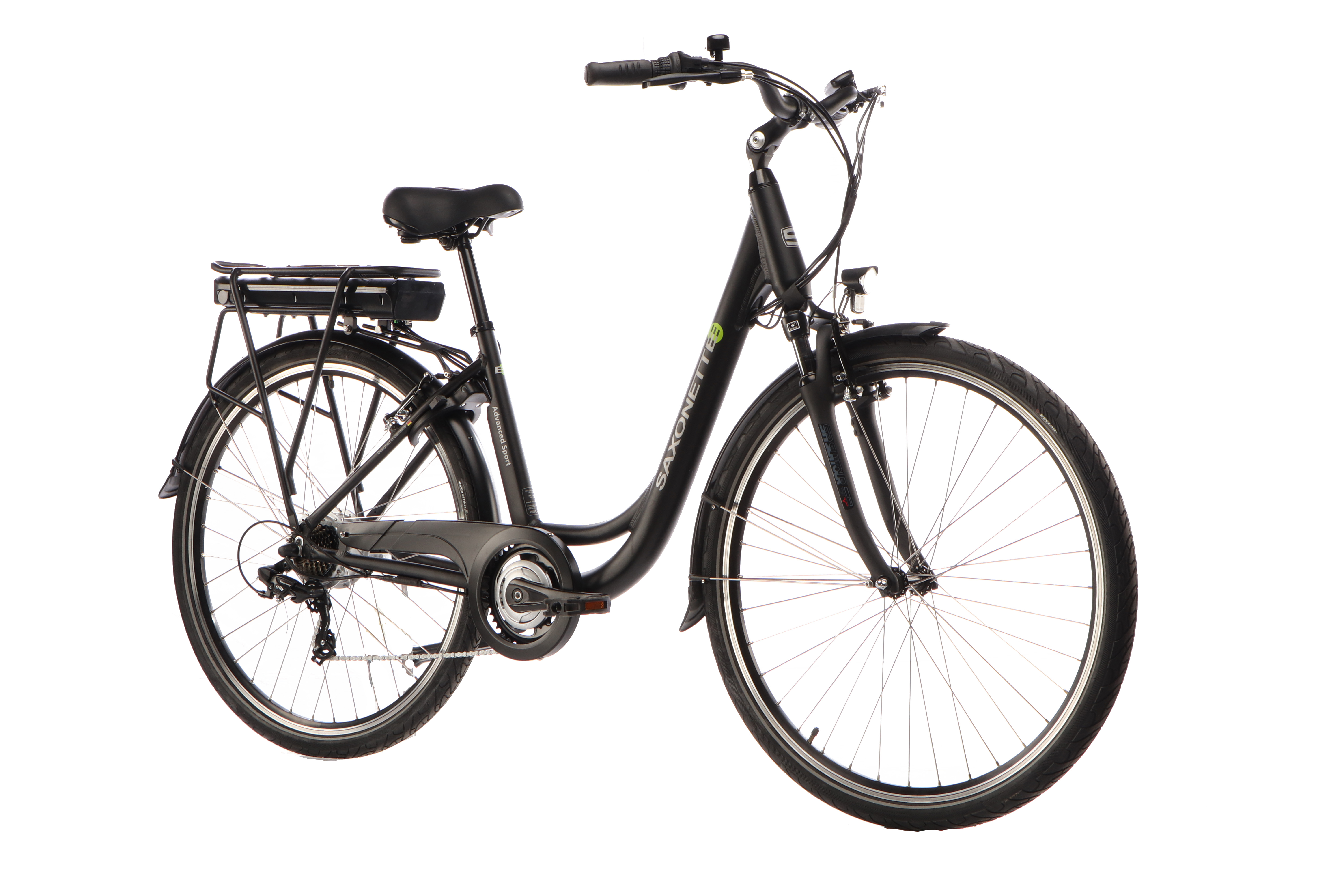 SAXONETTE Advanced Sport E-Bike Wave 7 Gang Kettenschaltung Federgabel schwarz matt